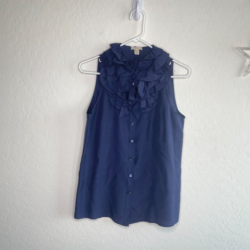 Sleeveless Ruffled Button-Front Top - Navy - Picture 2 of 9